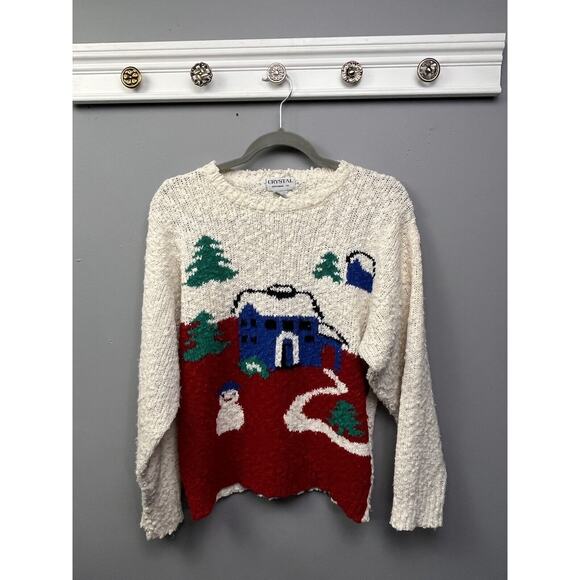 Crystal Sportswear Vintage Sweater Womens‎ Large Snowman Pullover Winter Holiday - Picture 1 of 6